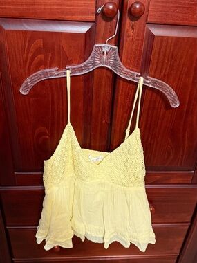 Altar’d State Yellow Smocked V-Neck Spaghetti Strap Women's Top Size XL